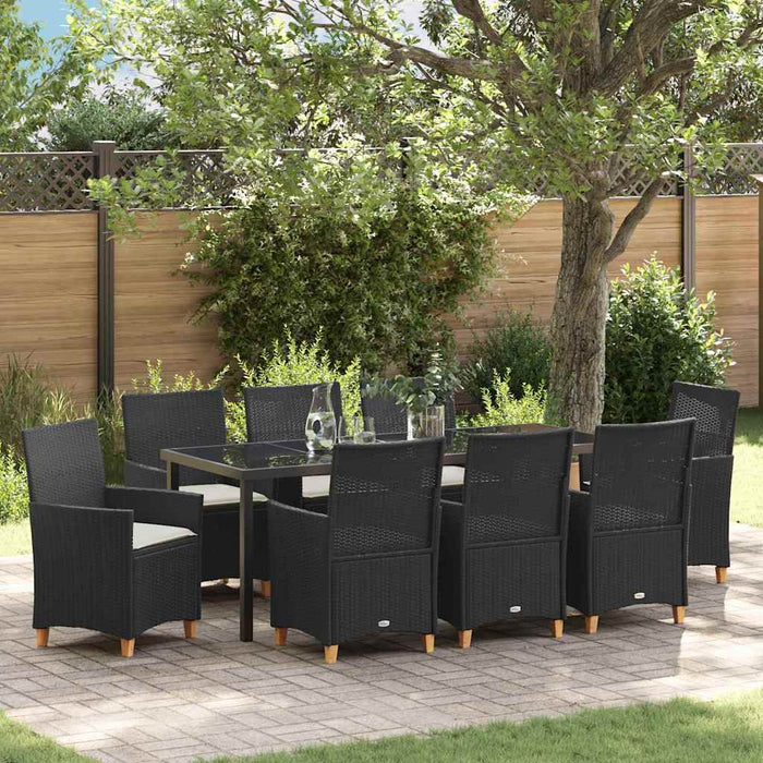 vidaXL Conjunto de Comedor de Jardín 9 uds. Negro ratán sintético