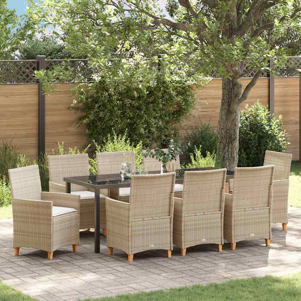 vidaXL Conjunto de Comedor de Jardín 9 uds. Beige ratán sintético