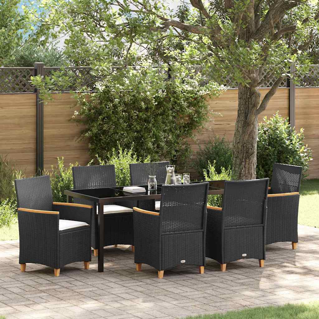 vidaXL Conjunto de Comedor de Jardín 7 uds. Negro ratán sintético