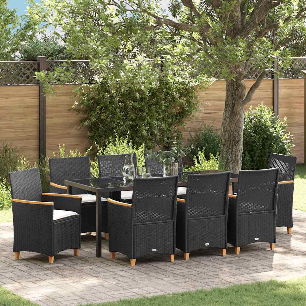 vidaXL Conjunto de Comedor de Jardín 9 uds. Negro ratán sintético