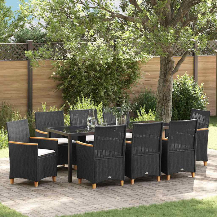 vidaXL Conjunto de Comedor de Jardín 9 uds. Negro ratán sintético
