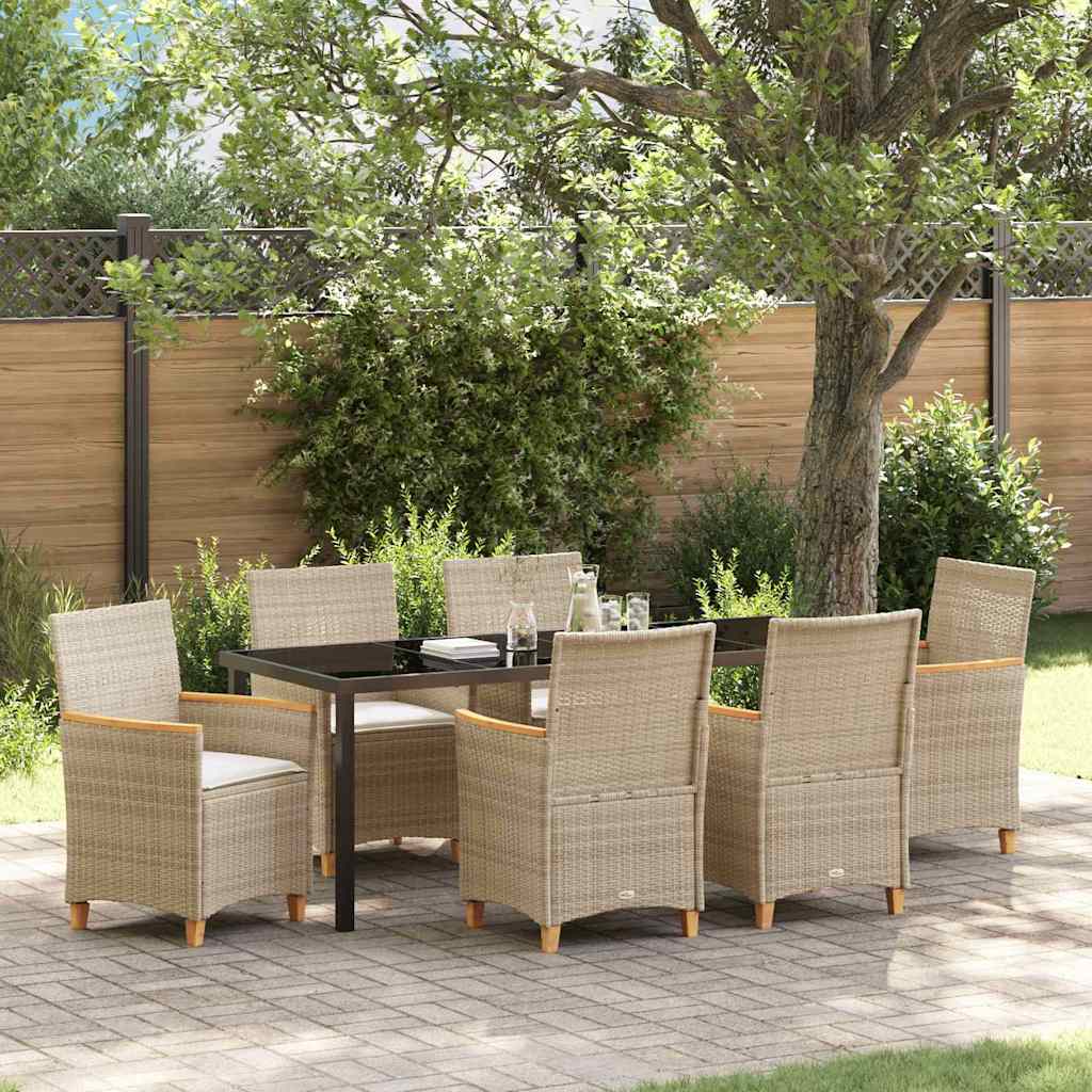 vidaXL Conjunto de Comedor de Jardín 7 uds. Beige ratán sintético