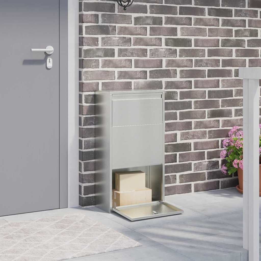 vidaXL Caja de entrega de paquetes con puerta Plateado 44 x 22 x 82 cm