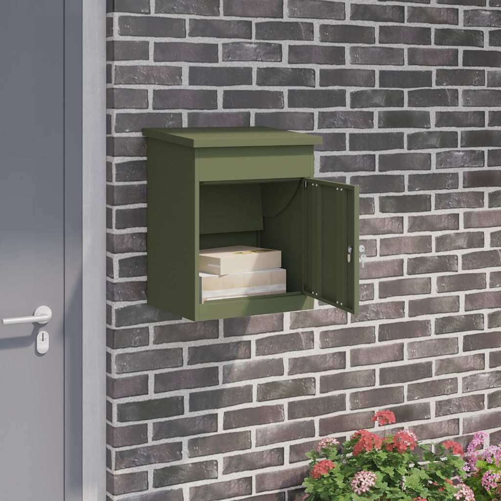 vidaXL Caja de entrega de paquetes Verde oliva 47,5 x 38 x 59 cm Acero