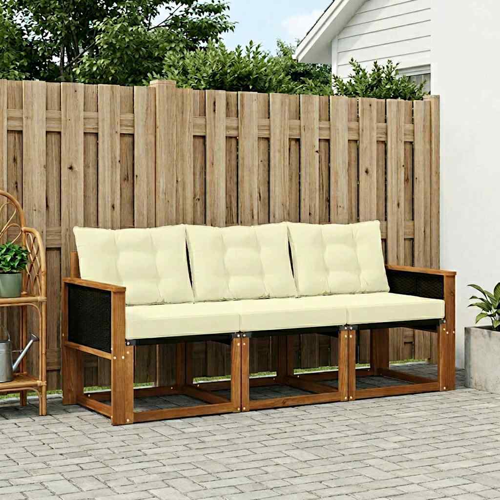 vidaXL Conjunto de sofás de exterior 3 uds. Natural y Crema