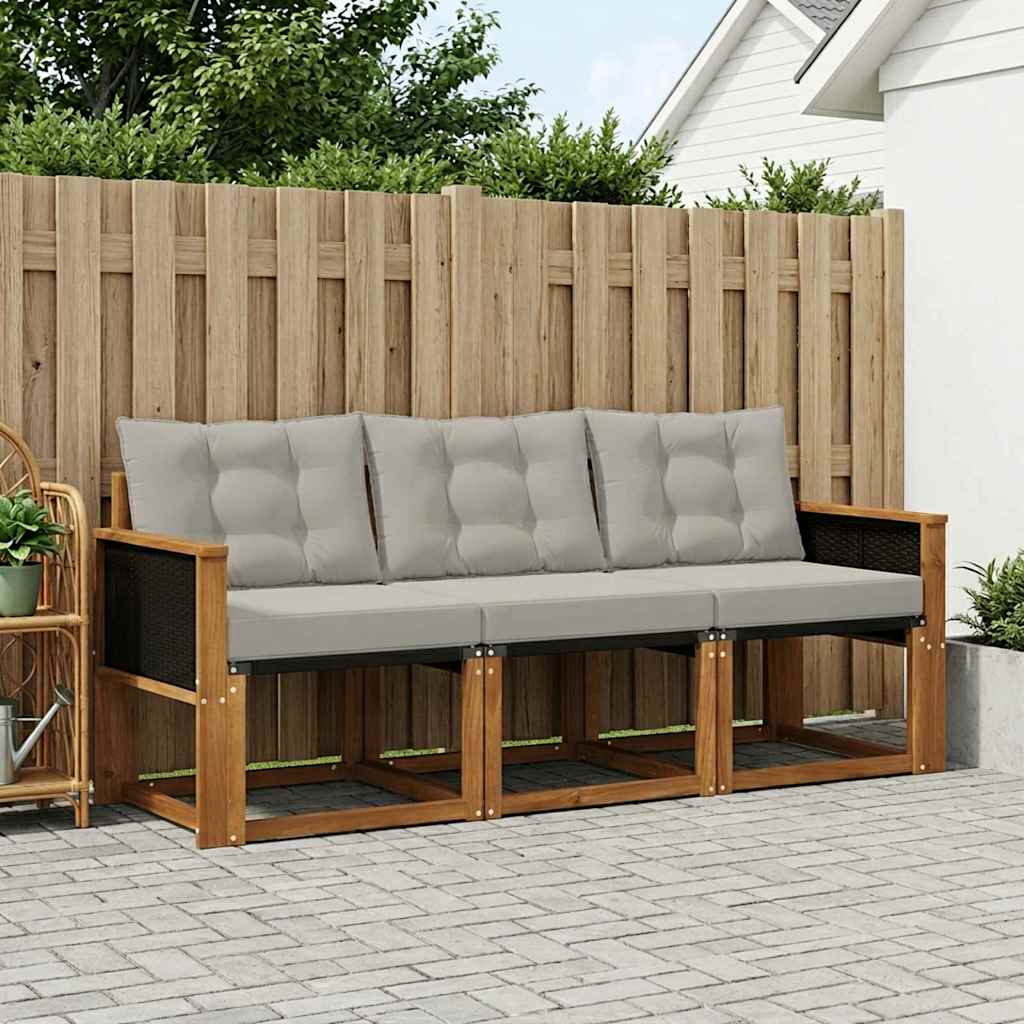 vidaXL Conjunto de sofás de exterior 3 uds. Natural y Gris Claro