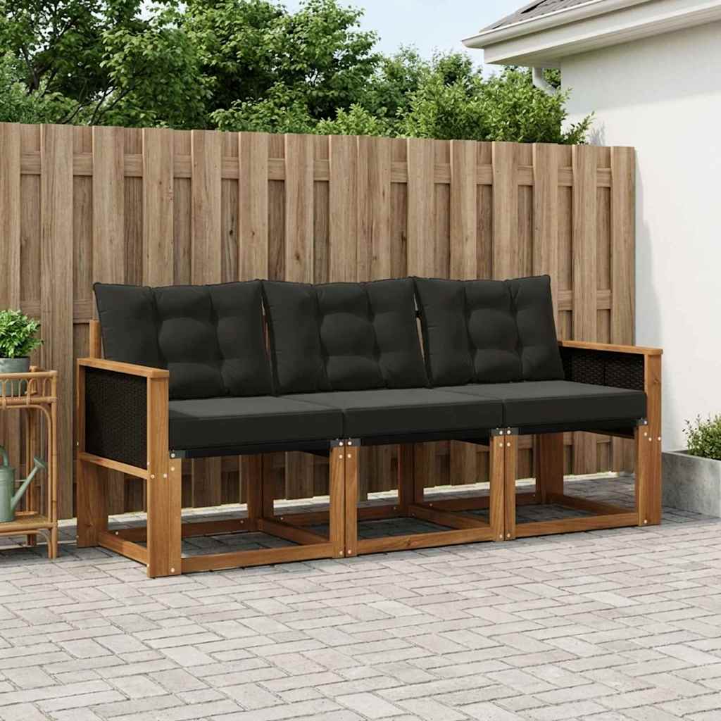 vidaXL Conjunto de sofás de exterior 3 uds. Natural y negro