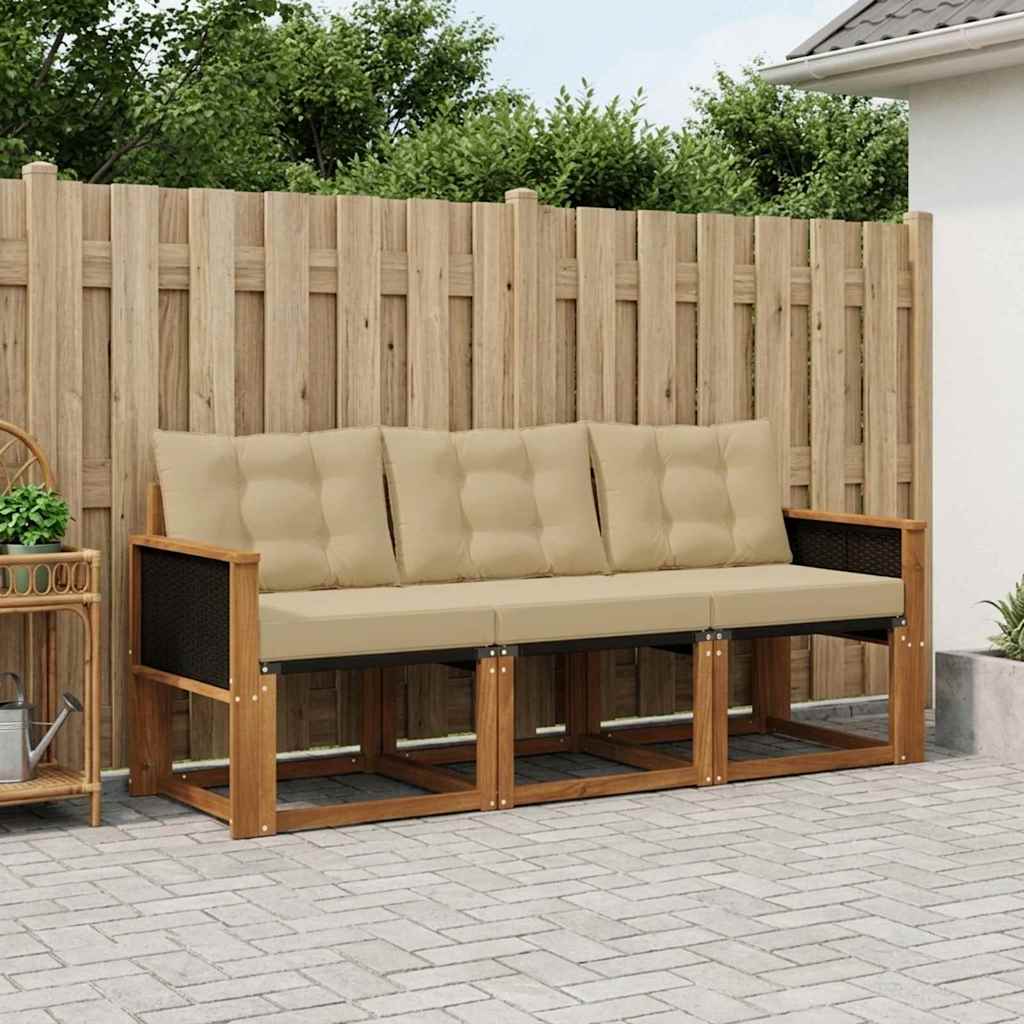 vidaXL Conjunto de sofás de exterior 3 uds. Natural y Beige