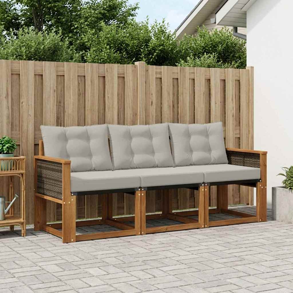 vidaXL Conjunto de sofás de exterior 3 uds. Natural y Gris Claro