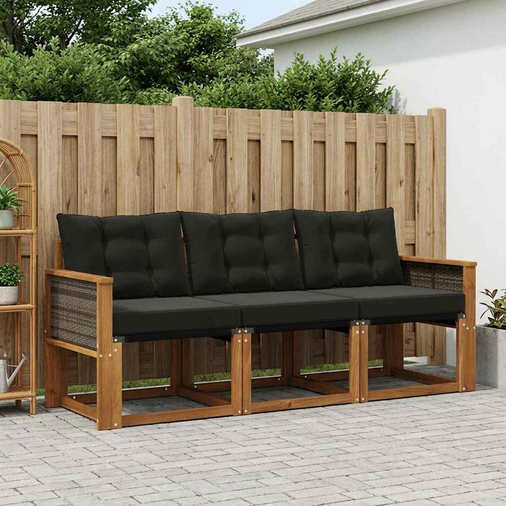 vidaXL Conjunto de sofás de exterior 3 uds. Natural y negro
