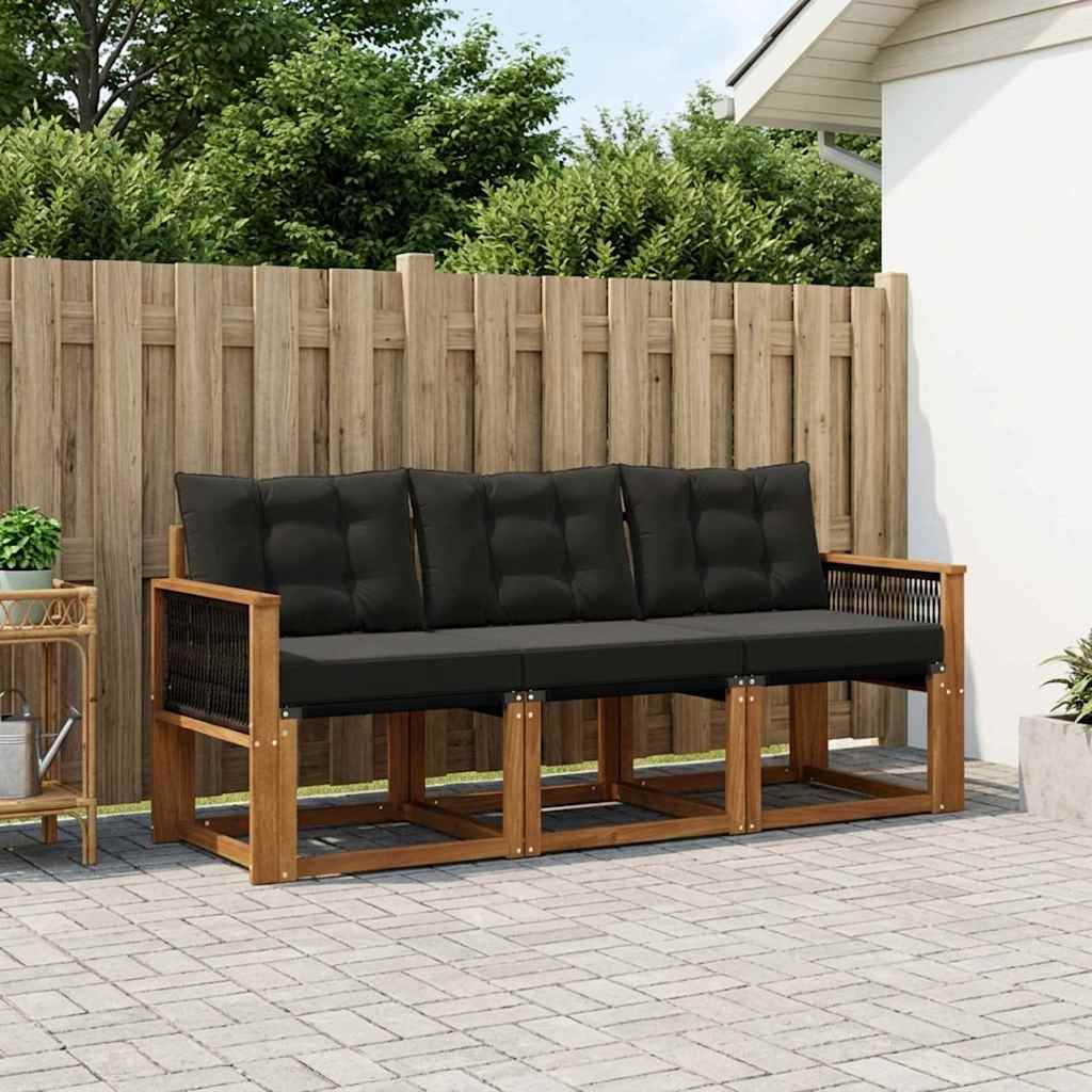 vidaXL Conjunto de sofás de exterior 3 uds. Natural y negro