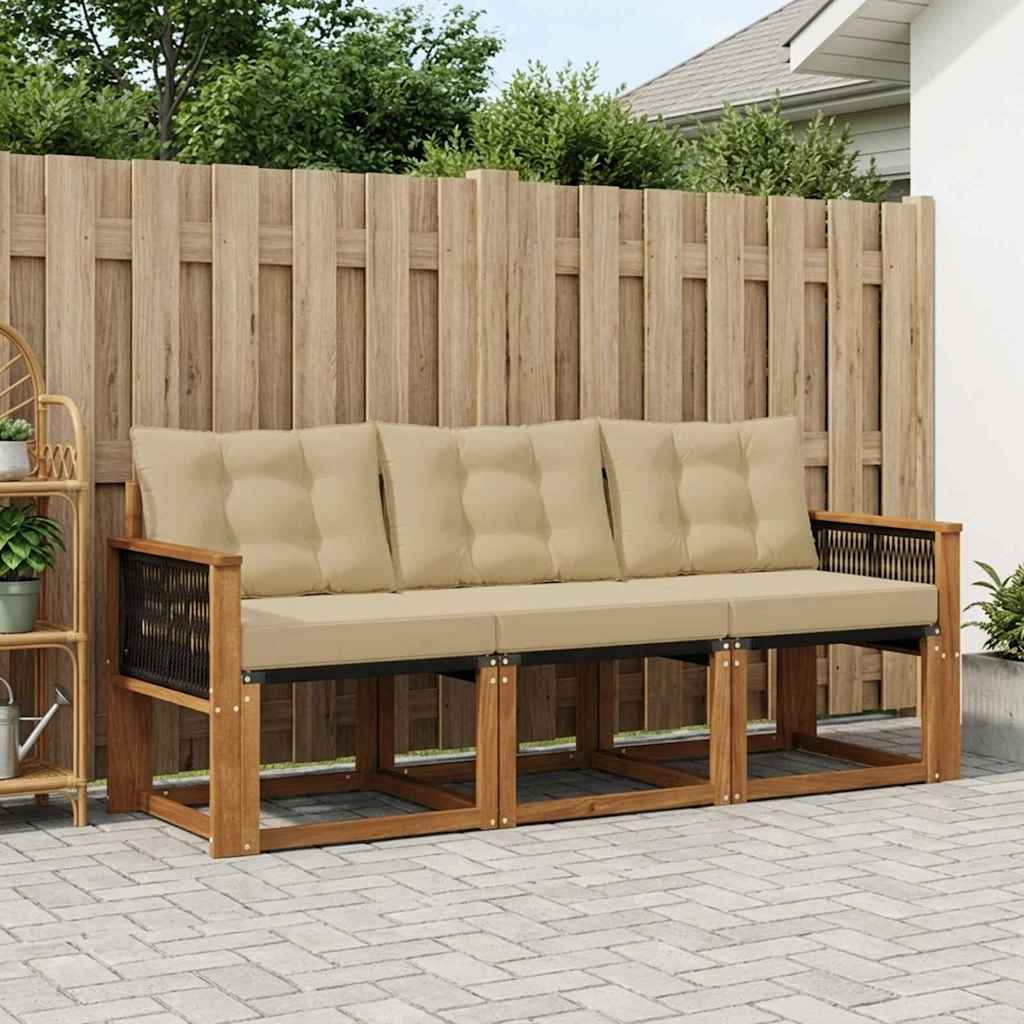 vidaXL Conjunto de sofás de exterior 3 uds. Natural y Beige