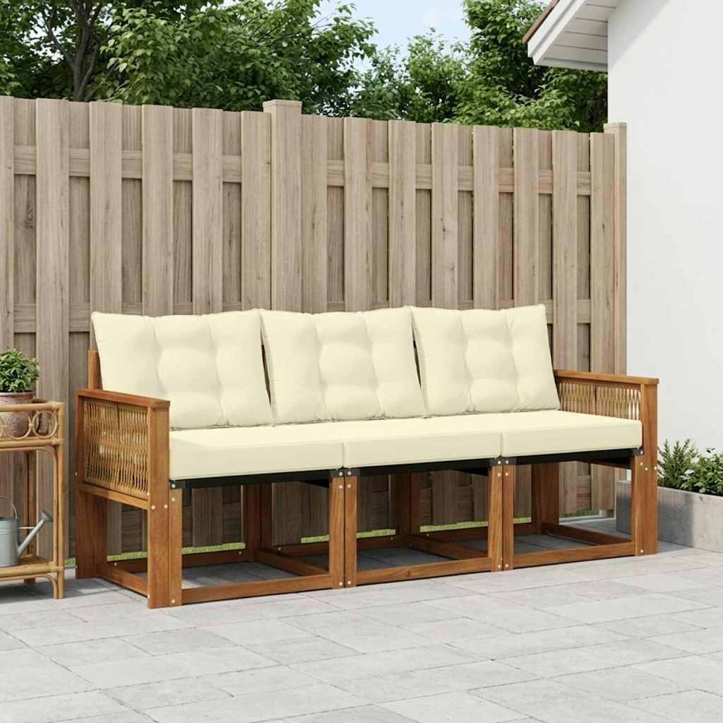 vidaXL Conjunto de sofás de exterior 3 uds. Natural y Crema