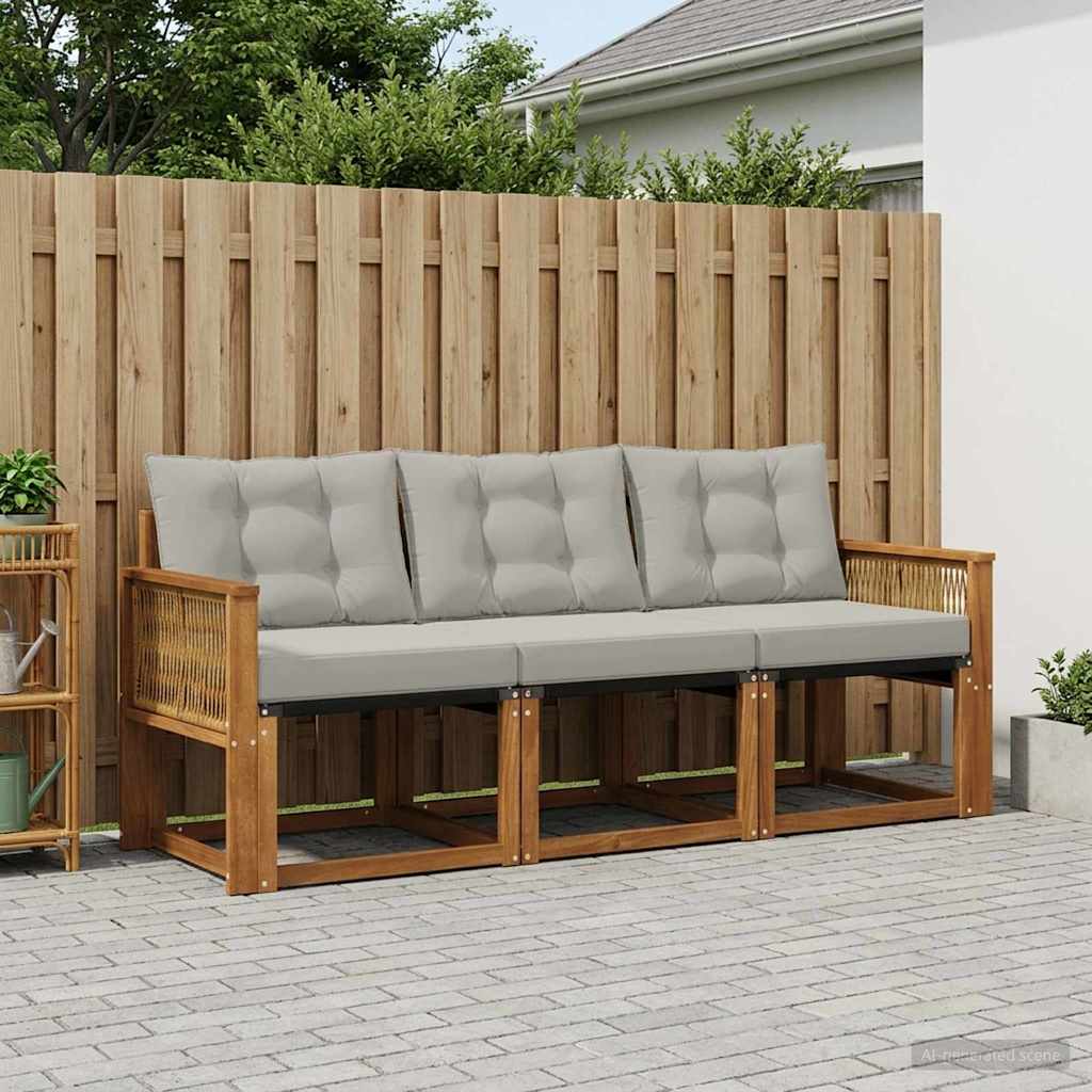 vidaXL Conjunto de sofás de exterior 3 uds. Natural y Gris Claro