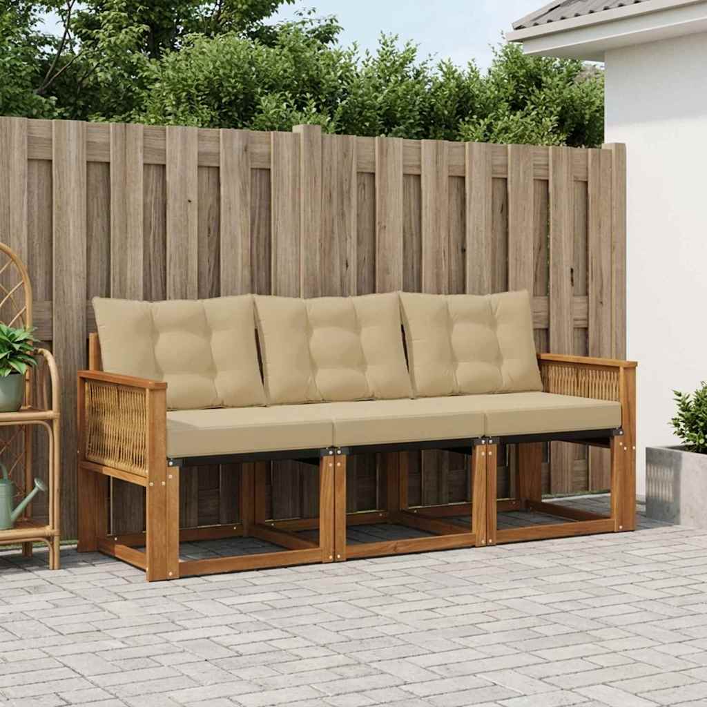 vidaXL Conjunto de sofás de exterior 3 uds. Natural y Beige