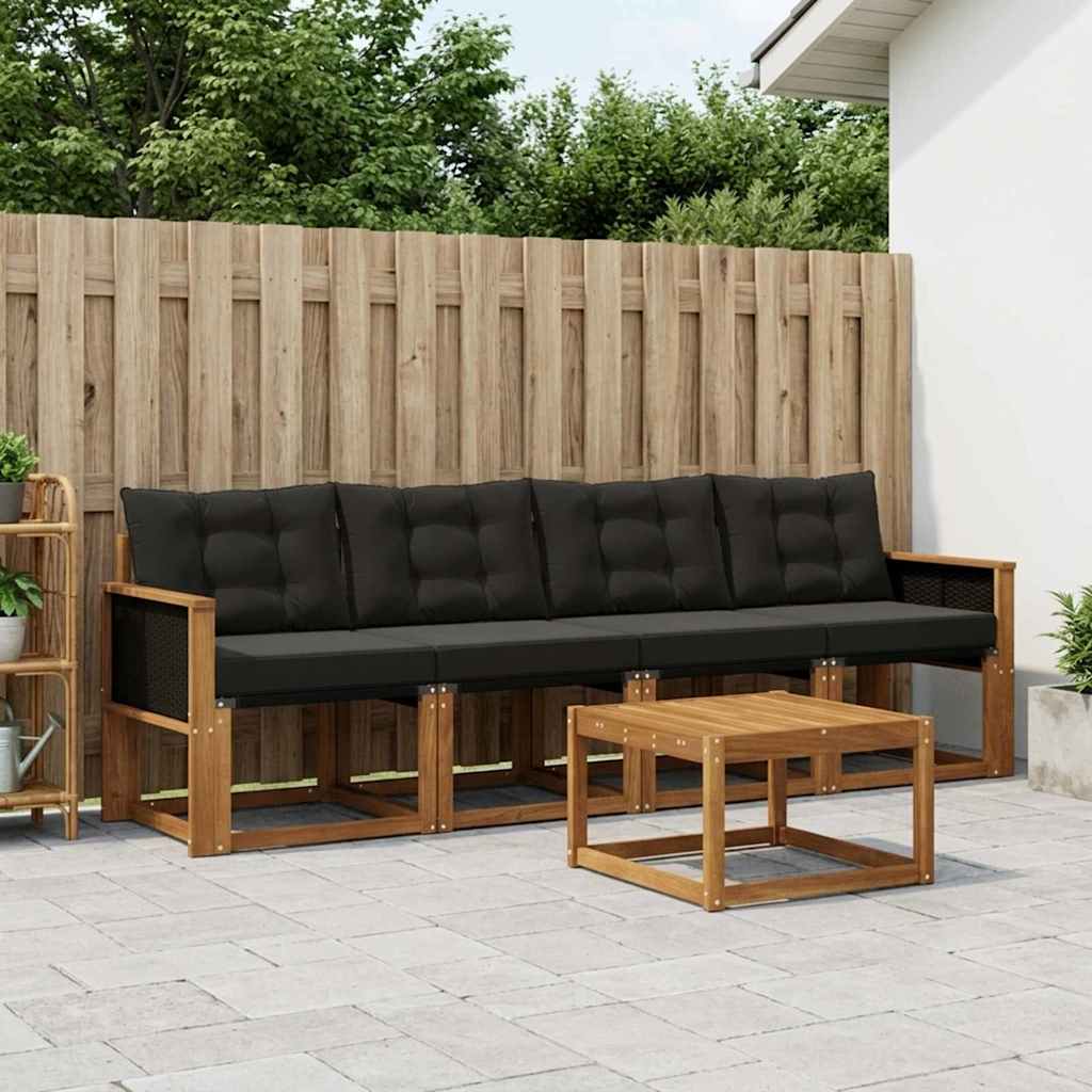vidaXL Conjunto de sofás de exterior 5 uds. Natural y negro