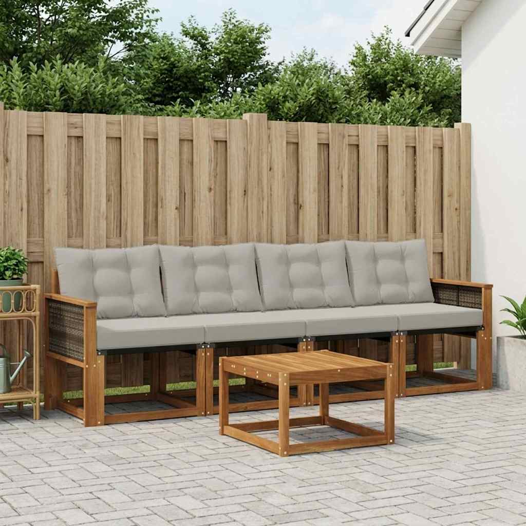 vidaXL Conjunto de sofás de exterior 5 uds. Natural y Gris Claro