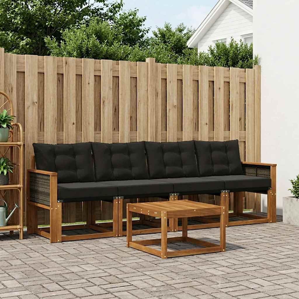 vidaXL Conjunto de sofás de exterior 5 uds. Natural y negro