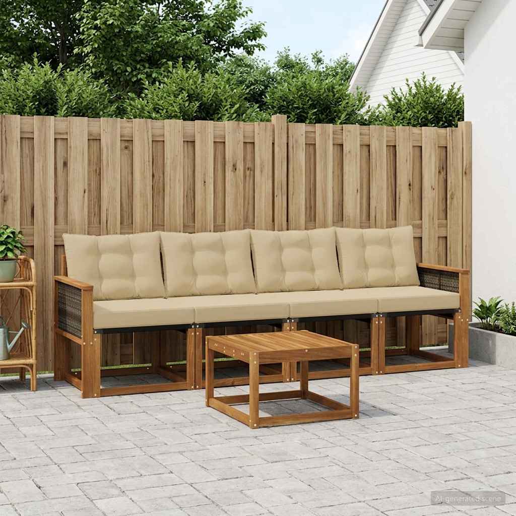 vidaXL Conjunto de sofás de exterior 5 uds. Natural y Beige