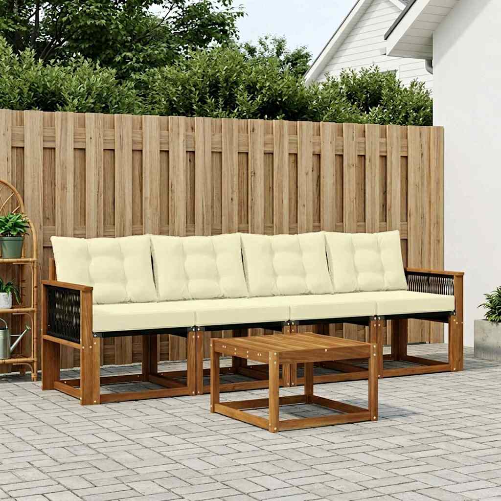 vidaXL Conjunto de sofás de exterior 5 uds. Natural y Crema
