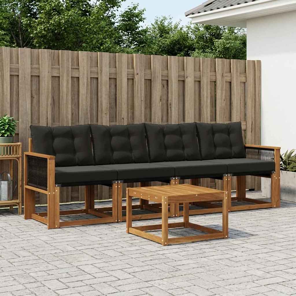 vidaXL Conjunto de sofás de exterior 5 uds. Natural y negro