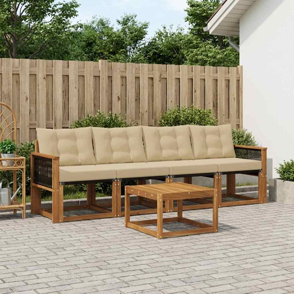 vidaXL Conjunto de sofás de exterior 5 uds. Natural y Beige