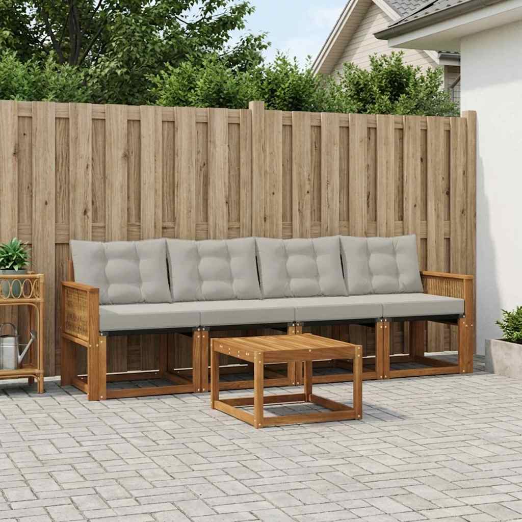 vidaXL Conjunto de sofás de exterior 5 uds. Natural y Gris Claro