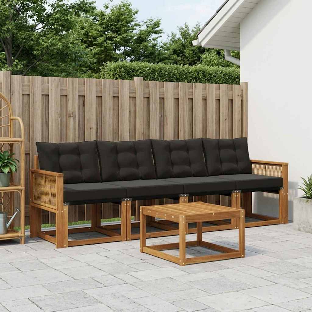 vidaXL Conjunto de sofás de exterior 5 uds. Natural y negro