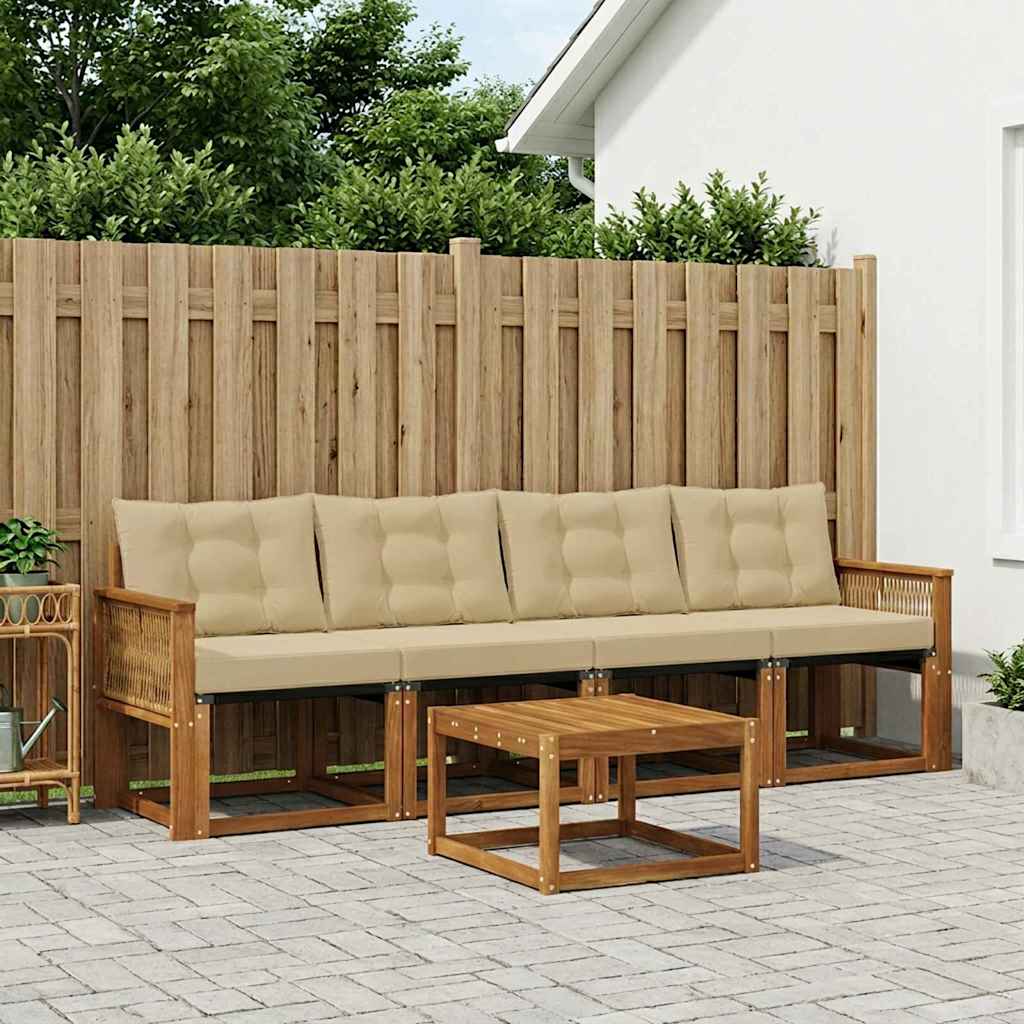 vidaXL Conjunto de sofás de exterior 5 uds. Natural y Beige