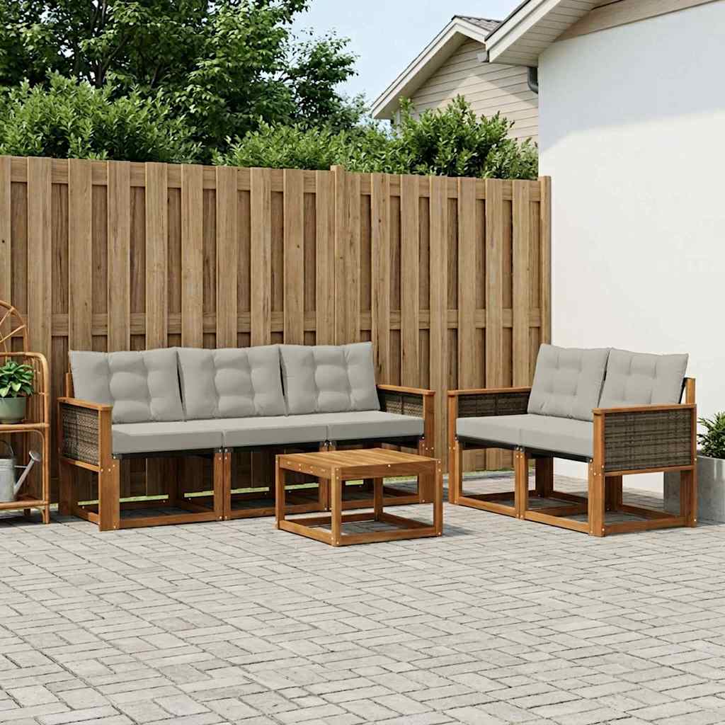 vidaXL Conjunto de sofás de exterior 6 uds. Natural y Gris Claro