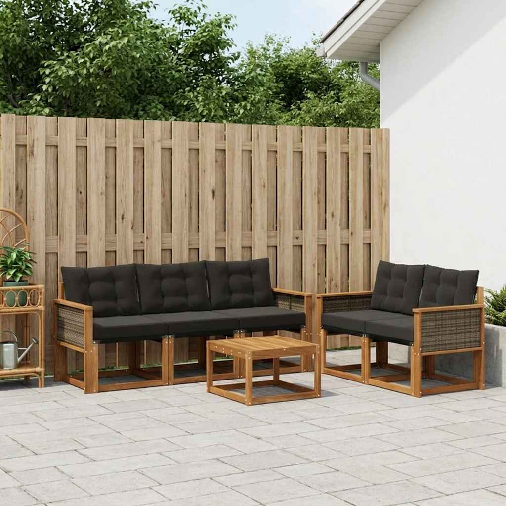 vidaXL Conjunto de sofás de exterior 6 uds. Natural y negro