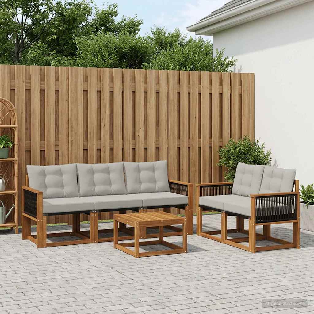 vidaXL Conjunto de sofás de exterior 6 uds. Natural y Gris Claro