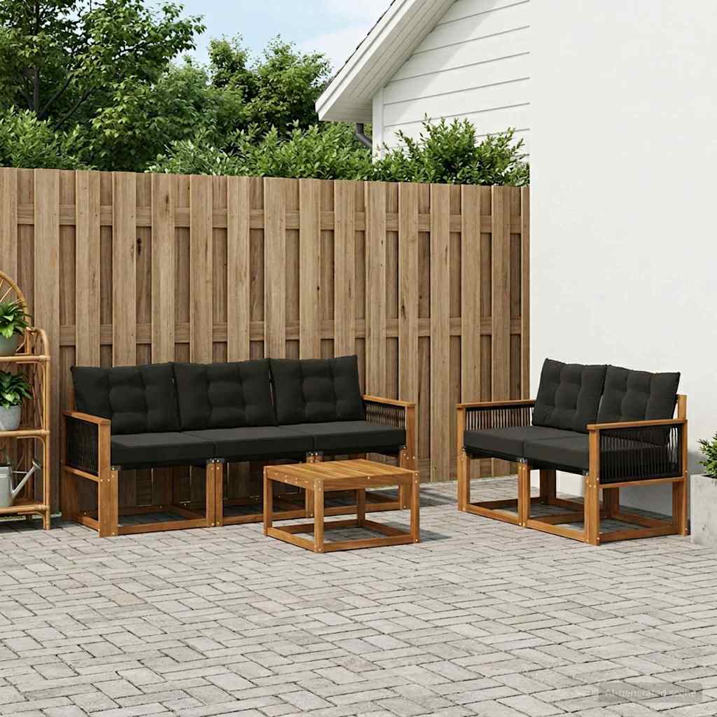 vidaXL Conjunto de sofás de exterior 6 uds. Natural y negro