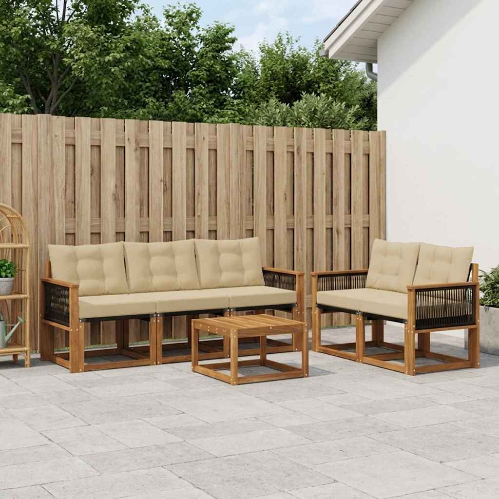 vidaXL Conjunto de sofás de exterior 6 uds. Natural y Beige