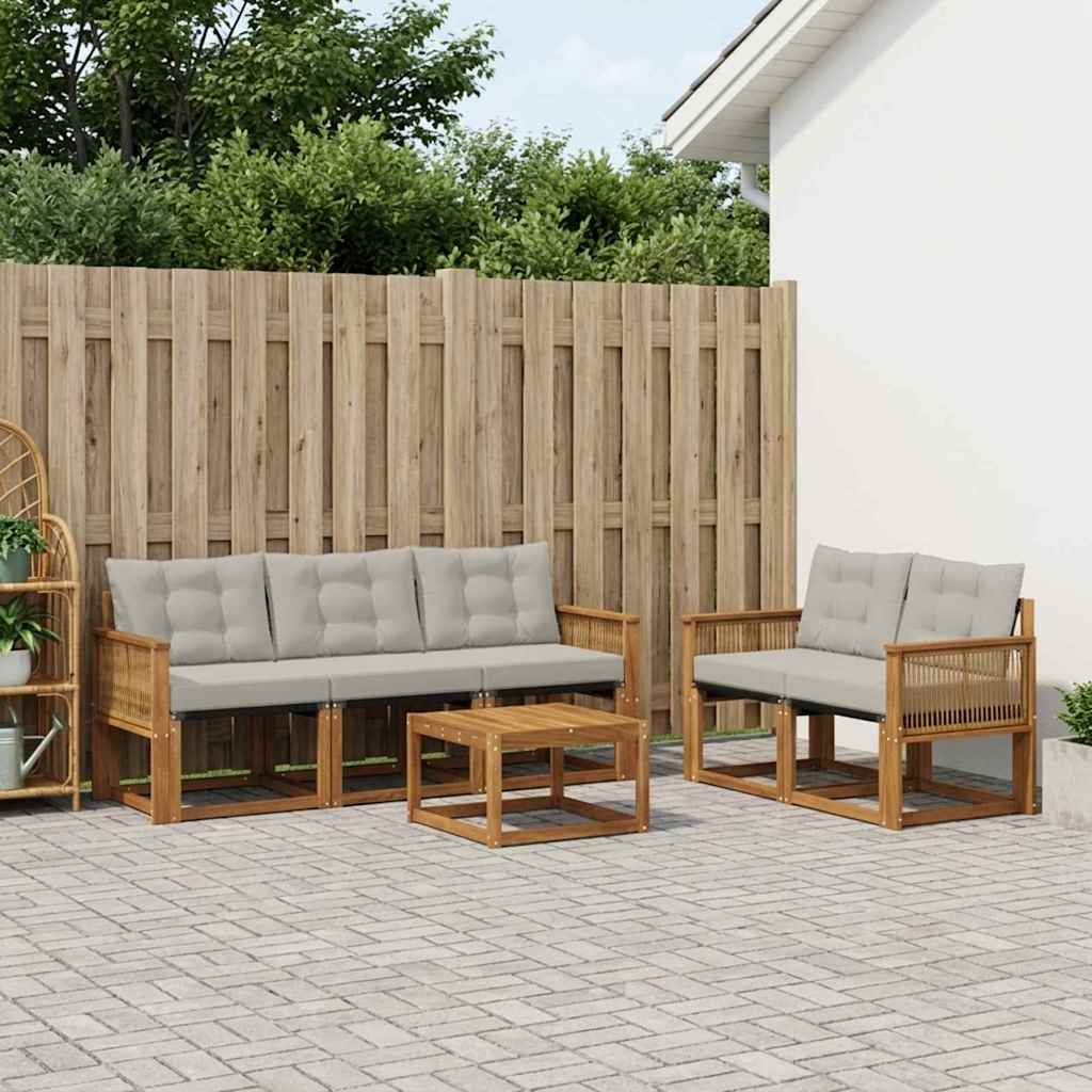 vidaXL Conjunto de sofás de exterior 6 uds. Natural y Gris Claro