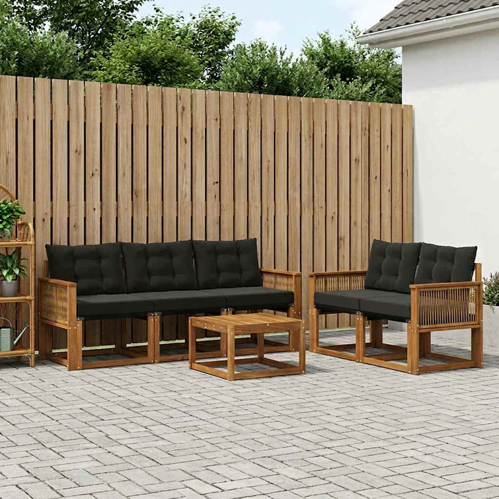 vidaXL Conjunto de sofás de exterior 6 uds. Natural y negro