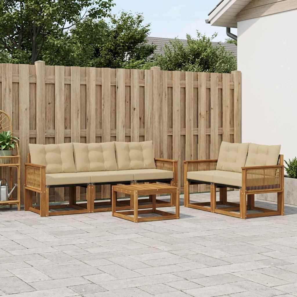 vidaXL Conjunto de sofás de exterior 6 uds. Natural y Beige