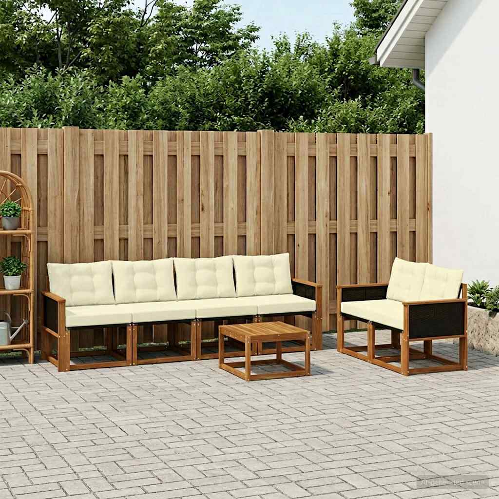 vidaXL Conjunto de sofás de exterior 7 uds. Natural y Crema