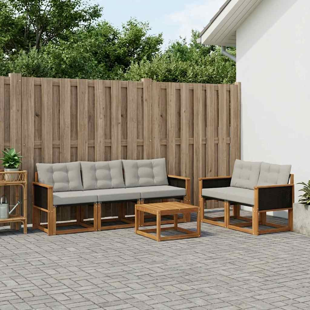 vidaXL Conjunto de sofás de exterior 7 uds. Natural y Gris Claro