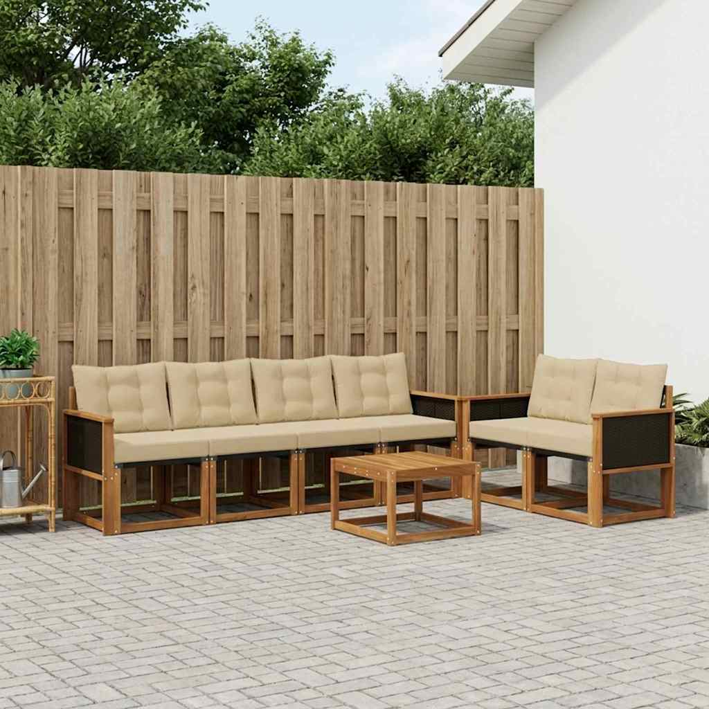 vidaXL Conjunto de sofás de exterior 7 uds. Natural y Beige