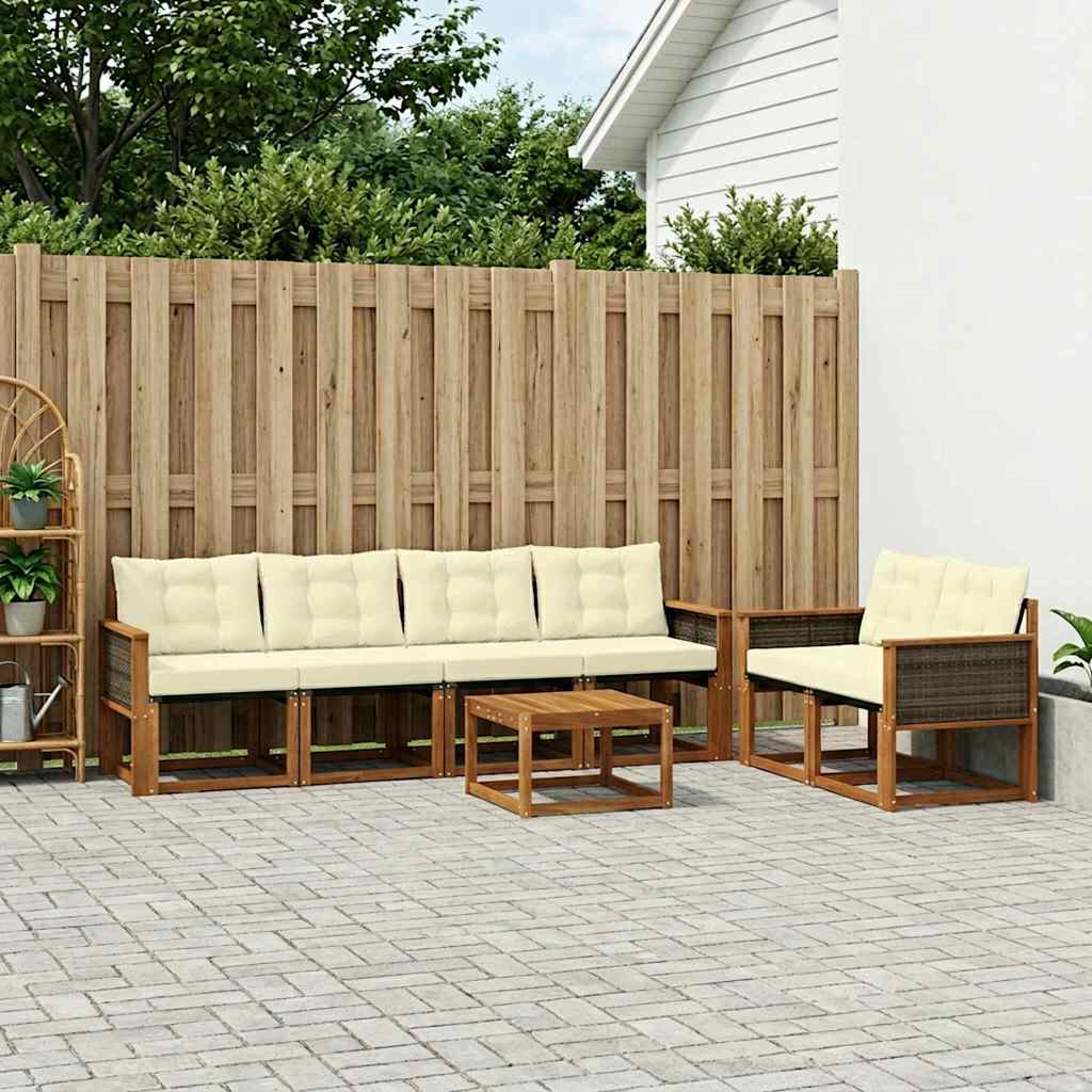 vidaXL Conjunto de sofás de exterior 7 uds. Natural y Crema