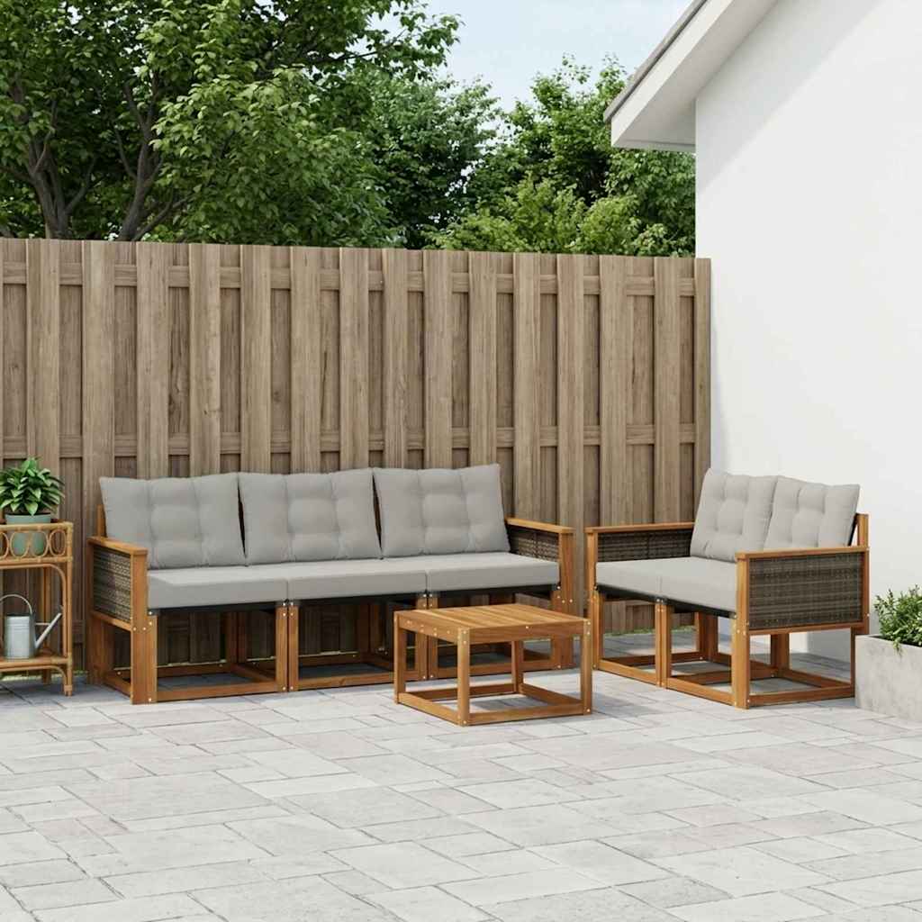 vidaXL Conjunto de sofás de exterior 7 uds. Natural y Gris Claro