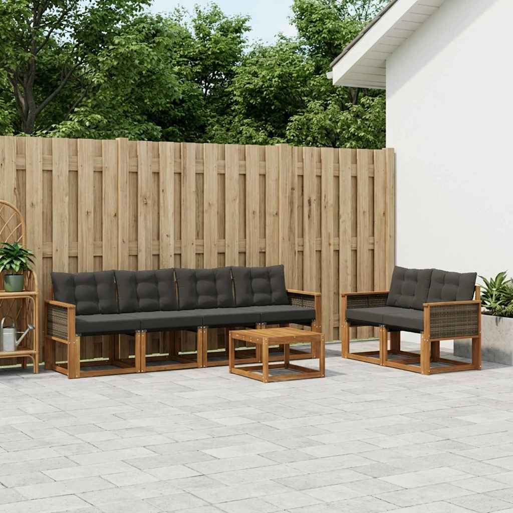 vidaXL Conjunto de sofás de exterior 7 uds. Natural y negro