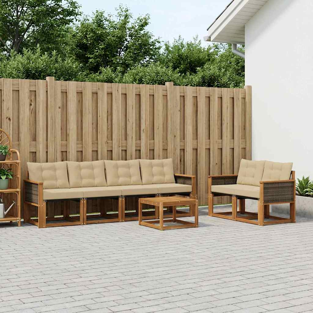 vidaXL Conjunto de sofás de exterior 7 uds. Natural y Beige