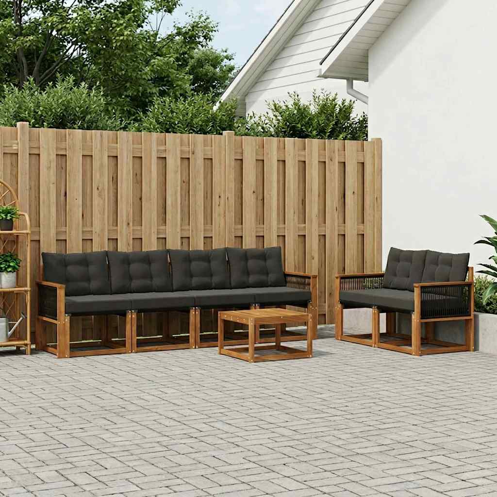 vidaXL Conjunto de sofás de exterior 7 uds. Natural y negro