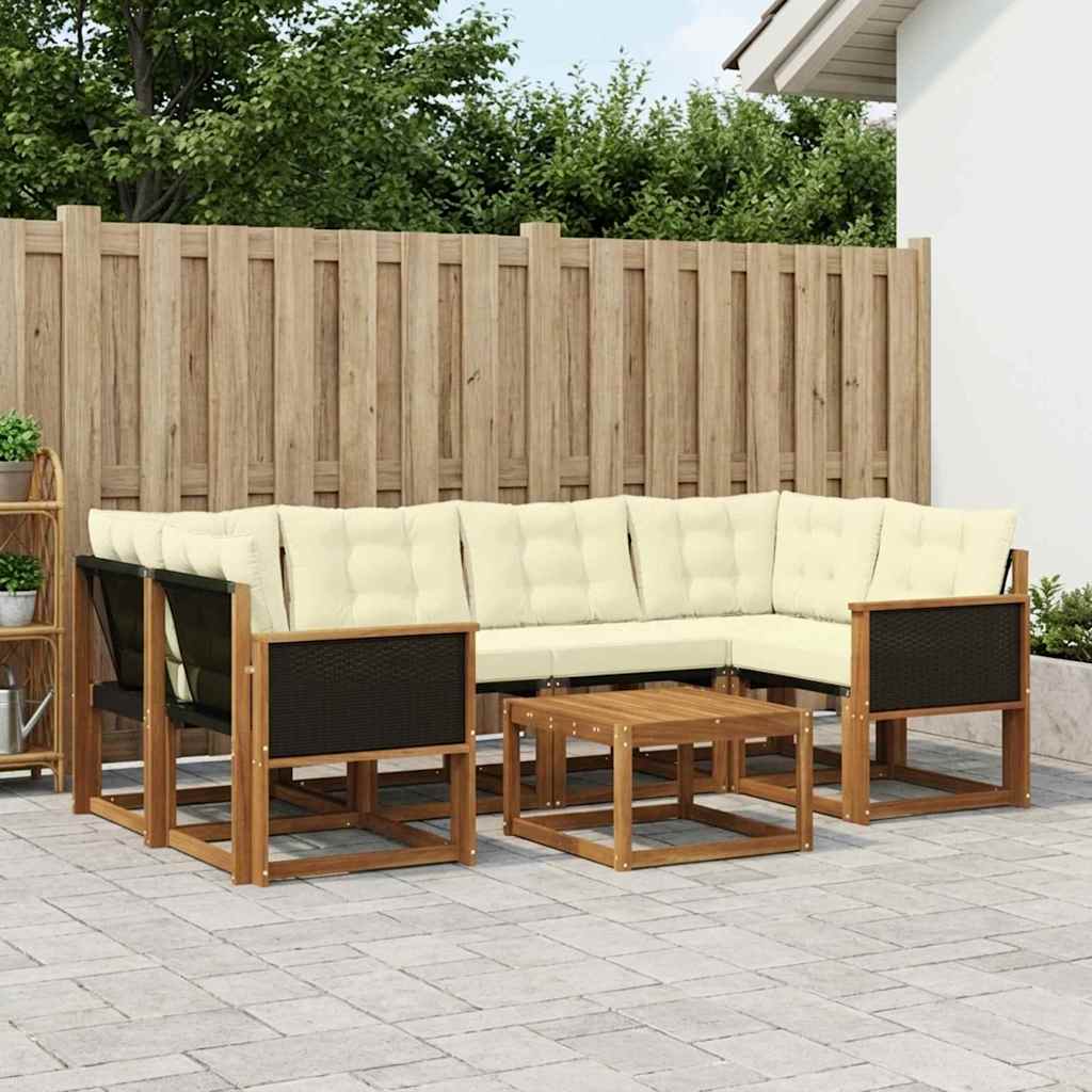 vidaXL Conjunto de sofás de exterior 7 uds. Natural y Crema