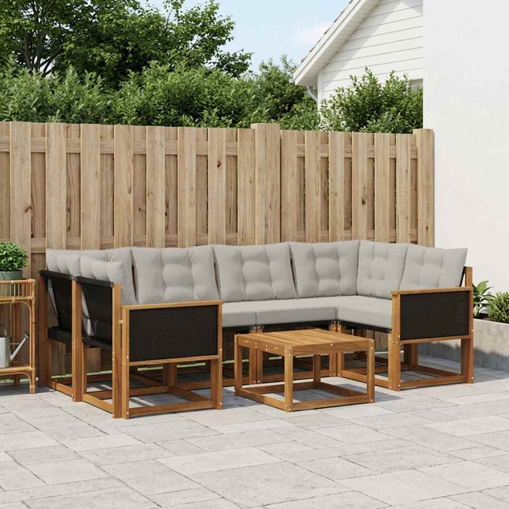 vidaXL Conjunto de sofás de exterior 7 uds. Natural y Gris Claro
