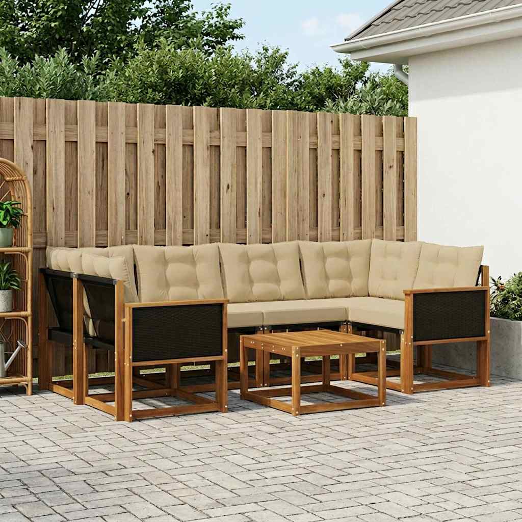 vidaXL Conjunto de sofás de exterior 7 uds. Natural y Beige
