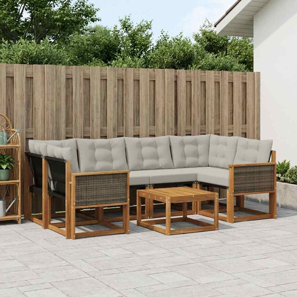 vidaXL Conjunto de sofás de exterior 7 uds. Natural y Gris Claro