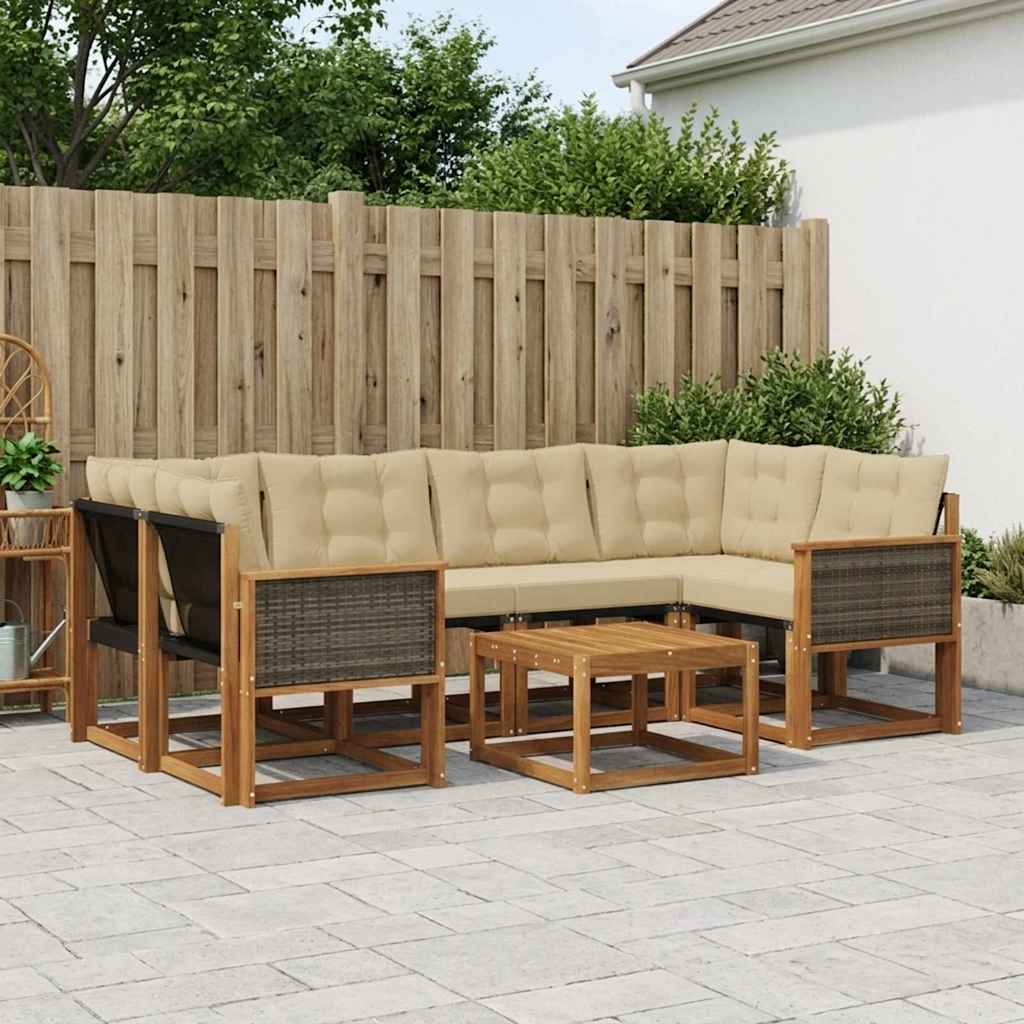 vidaXL Conjunto de sofás de exterior 7 uds. Natural y Beige